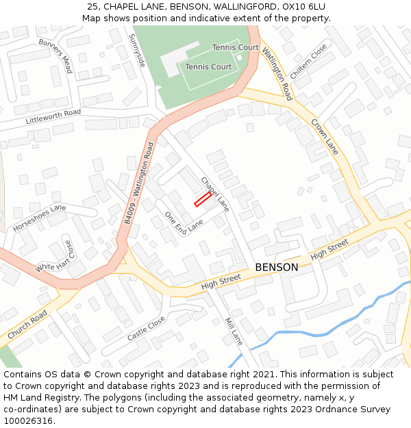 25, CHAPEL LANE, BENSON, WALLINGFORD, OX10 6LU: Location map and indicative extent of plot
