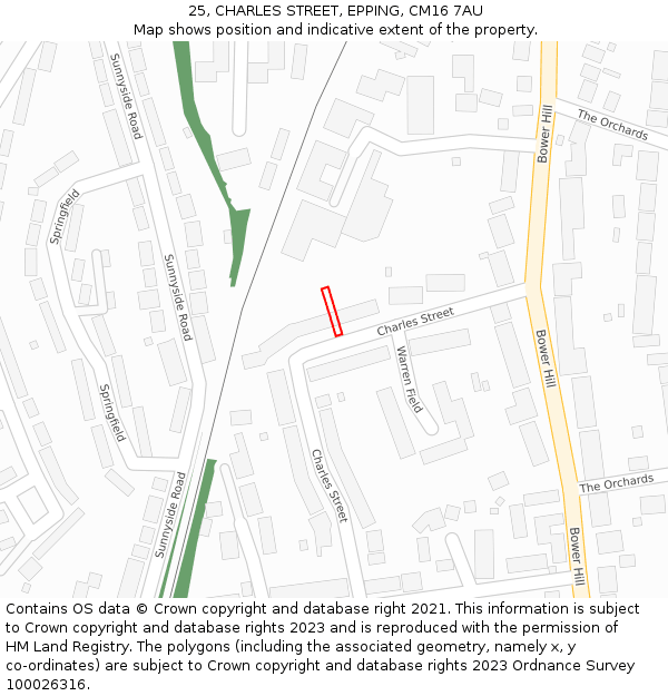 25, CHARLES STREET, EPPING, CM16 7AU: Location map and indicative extent of plot