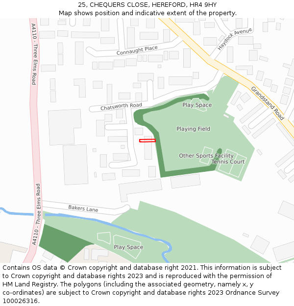 25, CHEQUERS CLOSE, HEREFORD, HR4 9HY: Location map and indicative extent of plot
