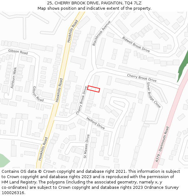 25, CHERRY BROOK DRIVE, PAIGNTON, TQ4 7LZ: Location map and indicative extent of plot