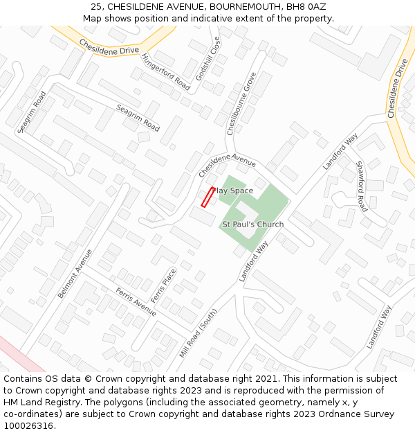 25, CHESILDENE AVENUE, BOURNEMOUTH, BH8 0AZ: Location map and indicative extent of plot