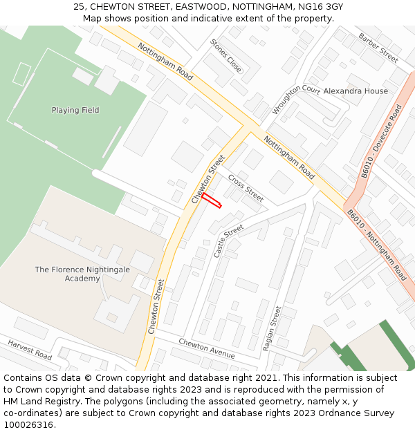 25, CHEWTON STREET, EASTWOOD, NOTTINGHAM, NG16 3GY: Location map and indicative extent of plot