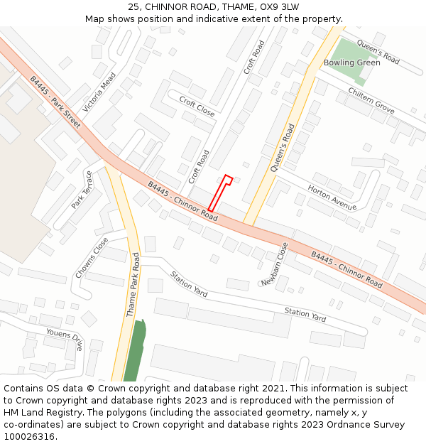 25, CHINNOR ROAD, THAME, OX9 3LW: Location map and indicative extent of plot