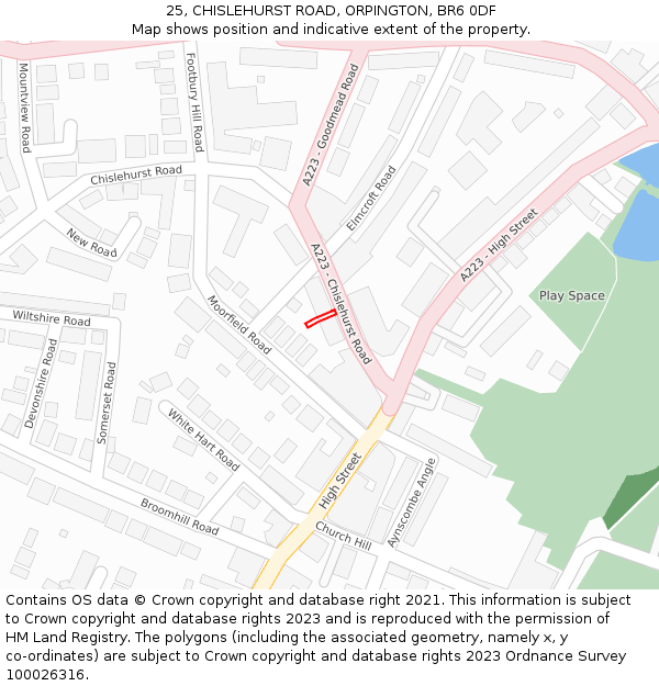 25, CHISLEHURST ROAD, ORPINGTON, BR6 0DF: Location map and indicative extent of plot