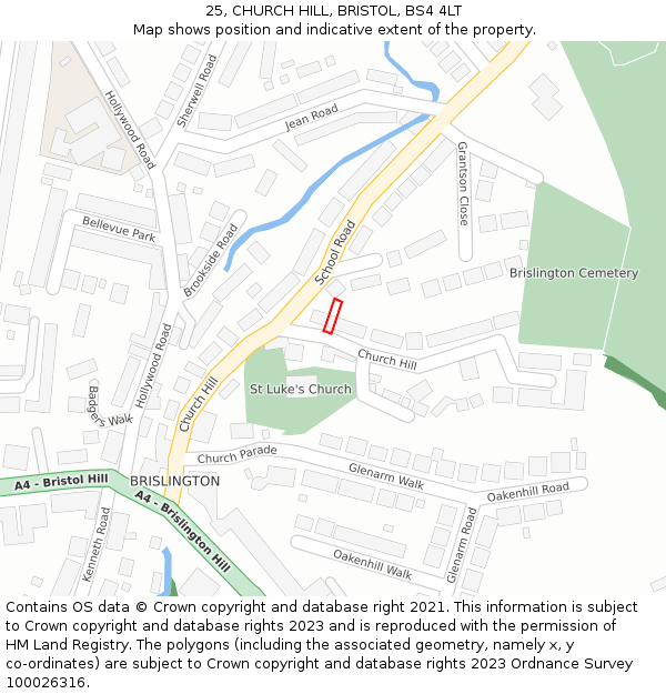 25, CHURCH HILL, BRISTOL, BS4 4LT: Location map and indicative extent of plot
