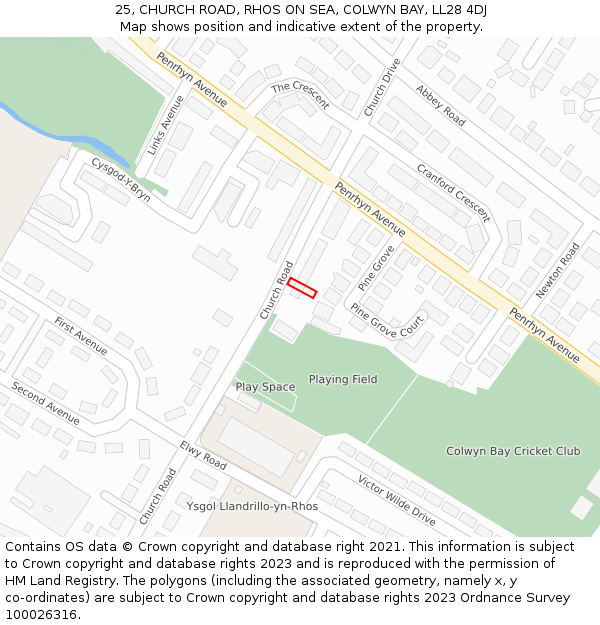 25, CHURCH ROAD, RHOS ON SEA, COLWYN BAY, LL28 4DJ: Location map and indicative extent of plot