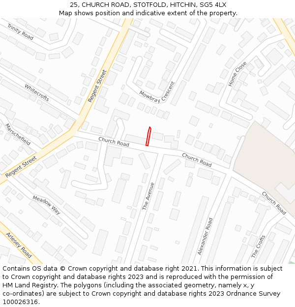 25, CHURCH ROAD, STOTFOLD, HITCHIN, SG5 4LX: Location map and indicative extent of plot