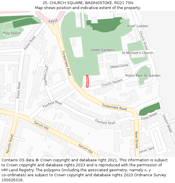 25, CHURCH SQUARE, BASINGSTOKE, RG21 7SN: Location map and indicative extent of plot