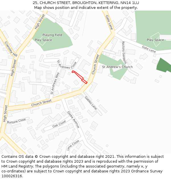 25, CHURCH STREET, BROUGHTON, KETTERING, NN14 1LU: Location map and indicative extent of plot