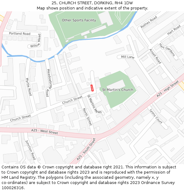 25, CHURCH STREET, DORKING, RH4 1DW: Location map and indicative extent of plot