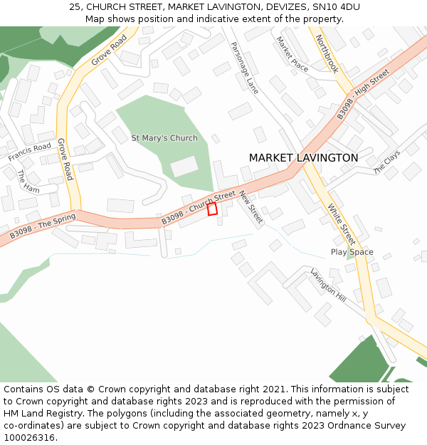25, CHURCH STREET, MARKET LAVINGTON, DEVIZES, SN10 4DU: Location map and indicative extent of plot