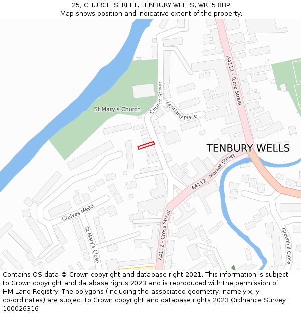 25, CHURCH STREET, TENBURY WELLS, WR15 8BP: Location map and indicative extent of plot