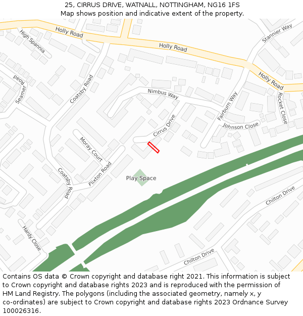 25, CIRRUS DRIVE, WATNALL, NOTTINGHAM, NG16 1FS: Location map and indicative extent of plot