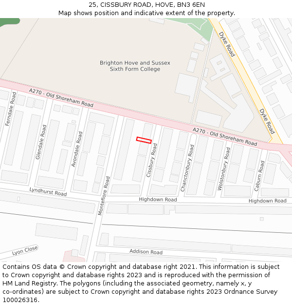 25, CISSBURY ROAD, HOVE, BN3 6EN: Location map and indicative extent of plot