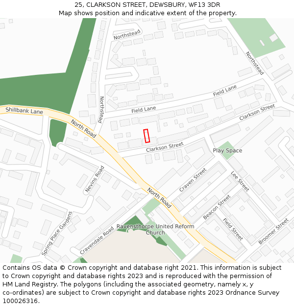 25, CLARKSON STREET, DEWSBURY, WF13 3DR: Location map and indicative extent of plot