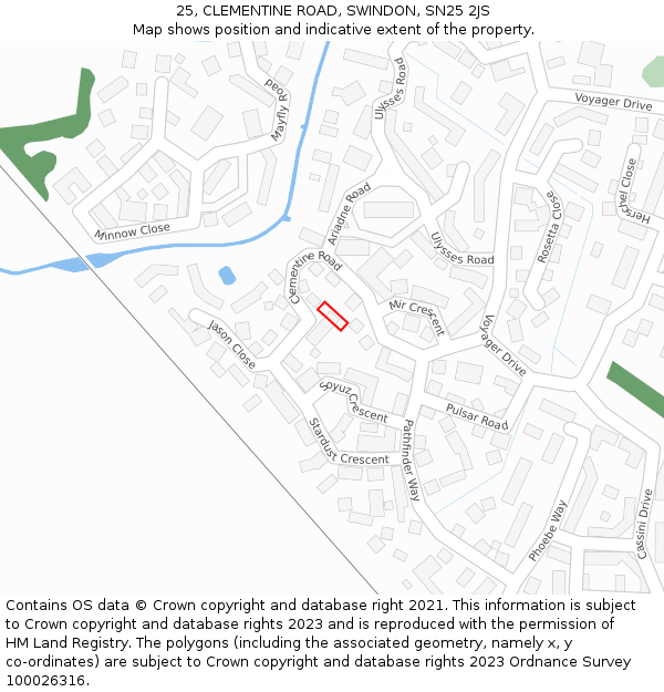 25, CLEMENTINE ROAD, SWINDON, SN25 2JS: Location map and indicative extent of plot