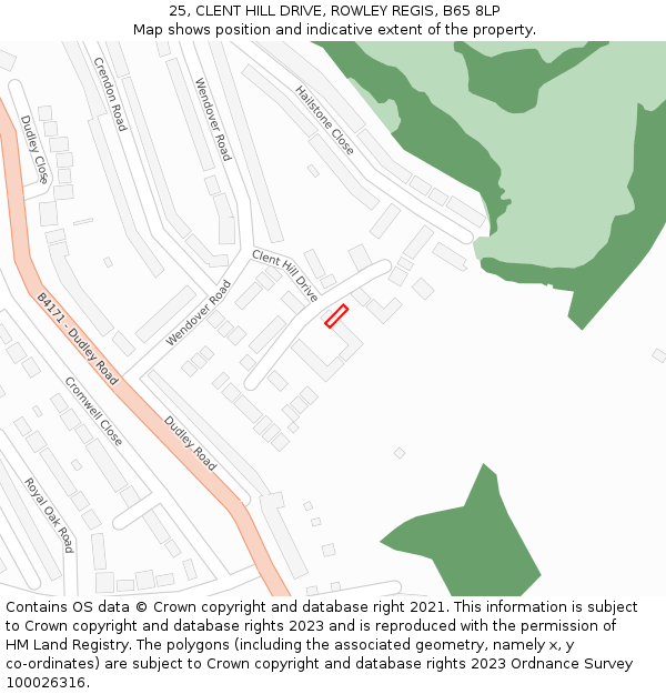 25, CLENT HILL DRIVE, ROWLEY REGIS, B65 8LP: Location map and indicative extent of plot