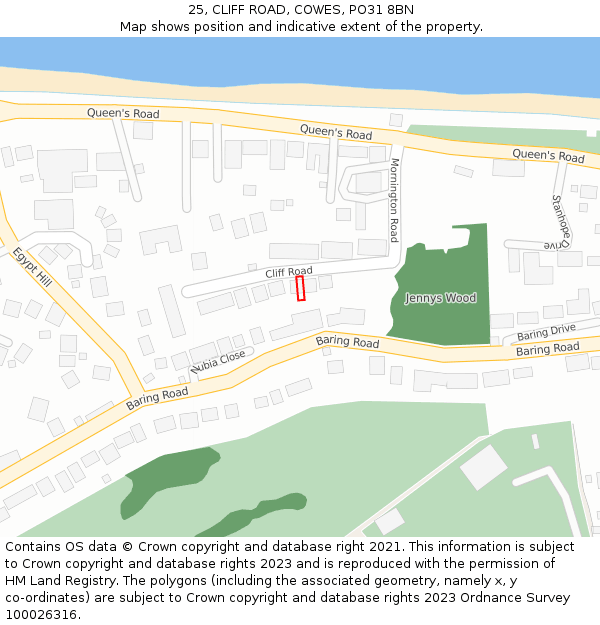 25, CLIFF ROAD, COWES, PO31 8BN: Location map and indicative extent of plot