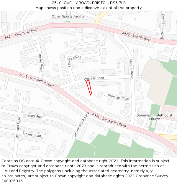 25, CLOVELLY ROAD, BRISTOL, BS5 7LR: Location map and indicative extent of plot