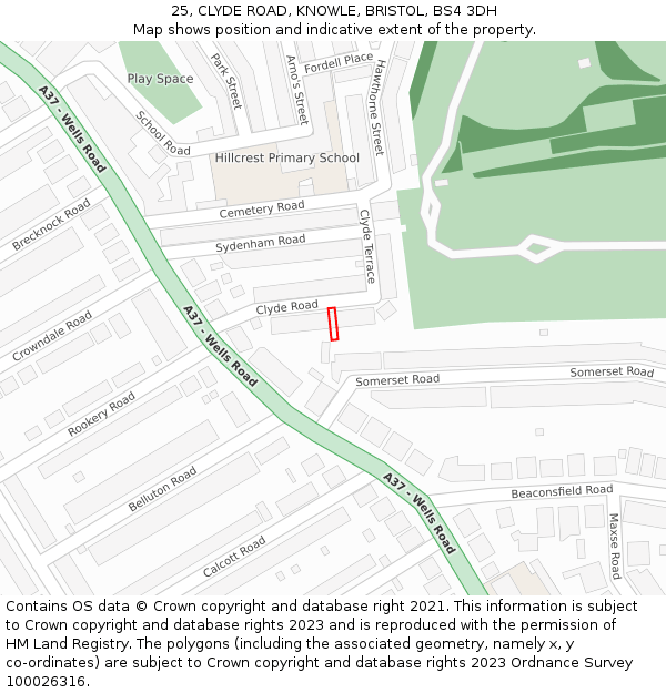 25, CLYDE ROAD, KNOWLE, BRISTOL, BS4 3DH: Location map and indicative extent of plot
