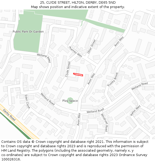 25, CLYDE STREET, HILTON, DERBY, DE65 5ND: Location map and indicative extent of plot