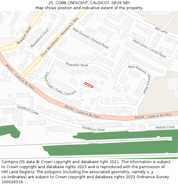 25, COBB CRESCENT, CALDICOT, NP26 5BY: Location map and indicative extent of plot