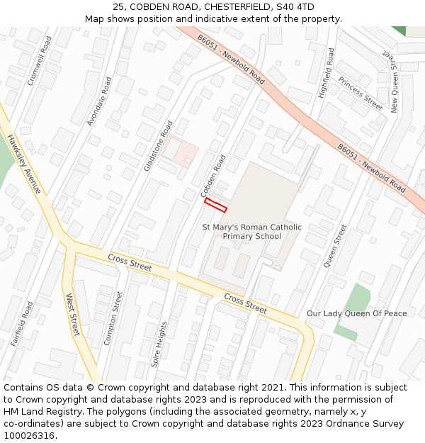25, COBDEN ROAD, CHESTERFIELD, S40 4TD: Location map and indicative extent of plot