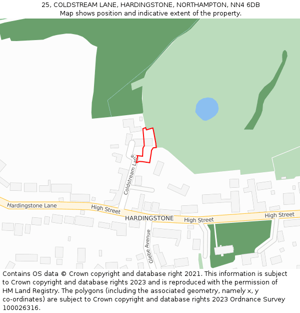 25, COLDSTREAM LANE, HARDINGSTONE, NORTHAMPTON, NN4 6DB: Location map and indicative extent of plot