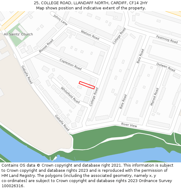 25, COLLEGE ROAD, LLANDAFF NORTH, CARDIFF, CF14 2HY: Location map and indicative extent of plot