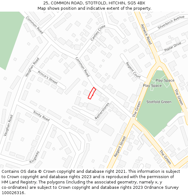 25, COMMON ROAD, STOTFOLD, HITCHIN, SG5 4BX: Location map and indicative extent of plot