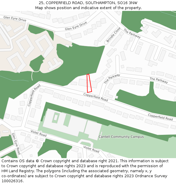 25, COPPERFIELD ROAD, SOUTHAMPTON, SO16 3NW: Location map and indicative extent of plot