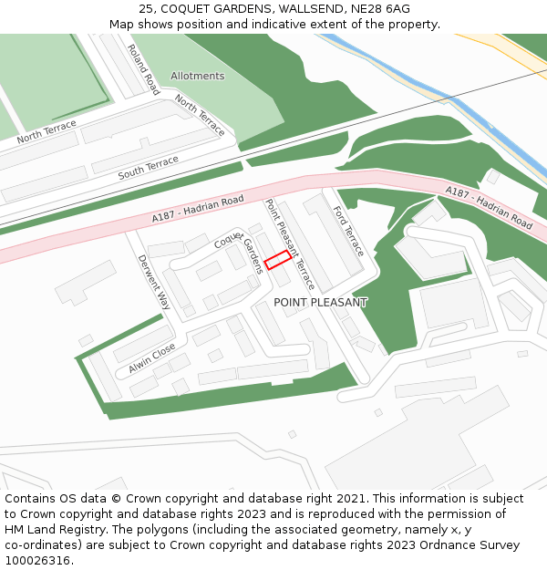 25, COQUET GARDENS, WALLSEND, NE28 6AG: Location map and indicative extent of plot