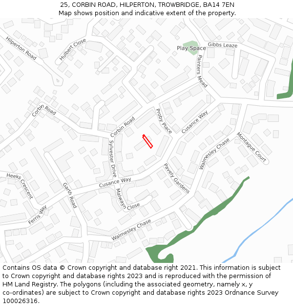 25, CORBIN ROAD, HILPERTON, TROWBRIDGE, BA14 7EN: Location map and indicative extent of plot