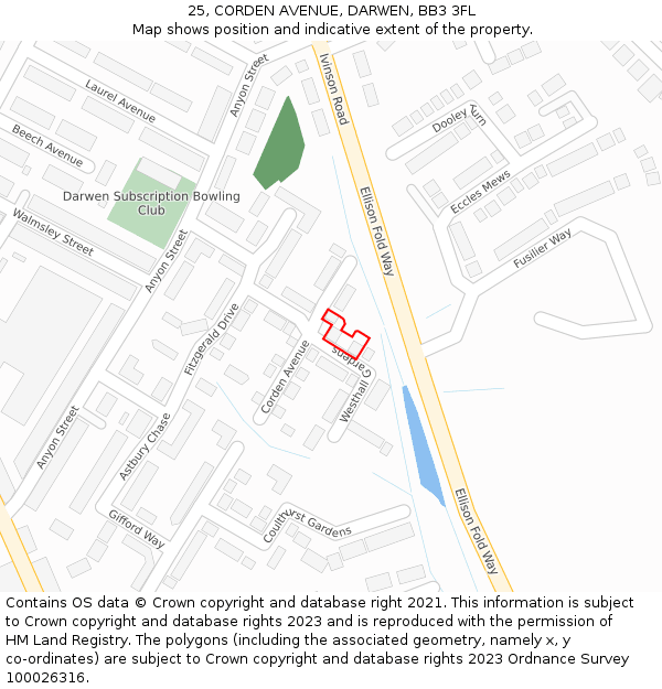 25, CORDEN AVENUE, DARWEN, BB3 3FL: Location map and indicative extent of plot