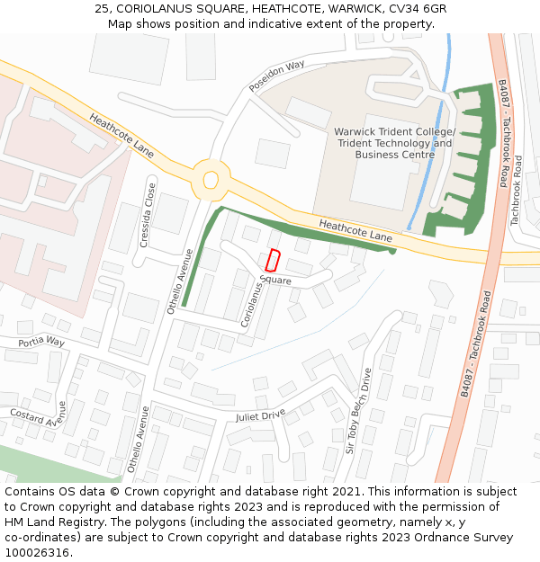 25, CORIOLANUS SQUARE, HEATHCOTE, WARWICK, CV34 6GR: Location map and indicative extent of plot