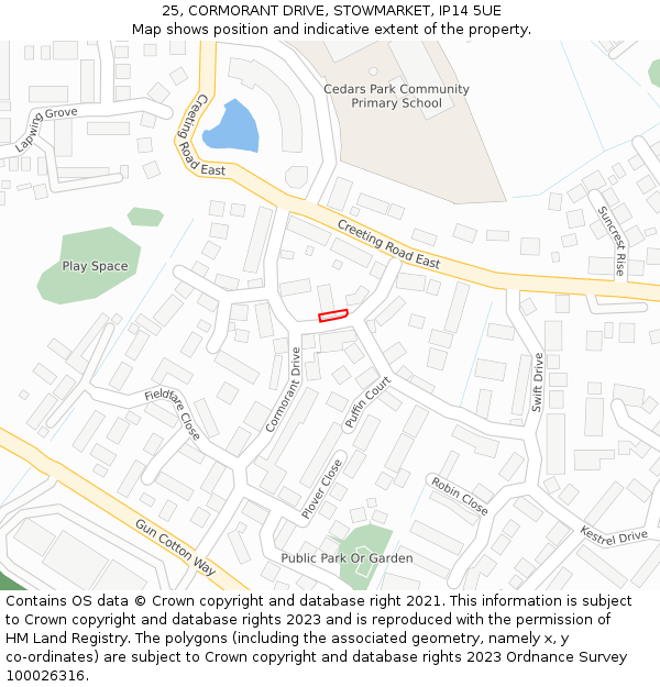 25, CORMORANT DRIVE, STOWMARKET, IP14 5UE: Location map and indicative extent of plot