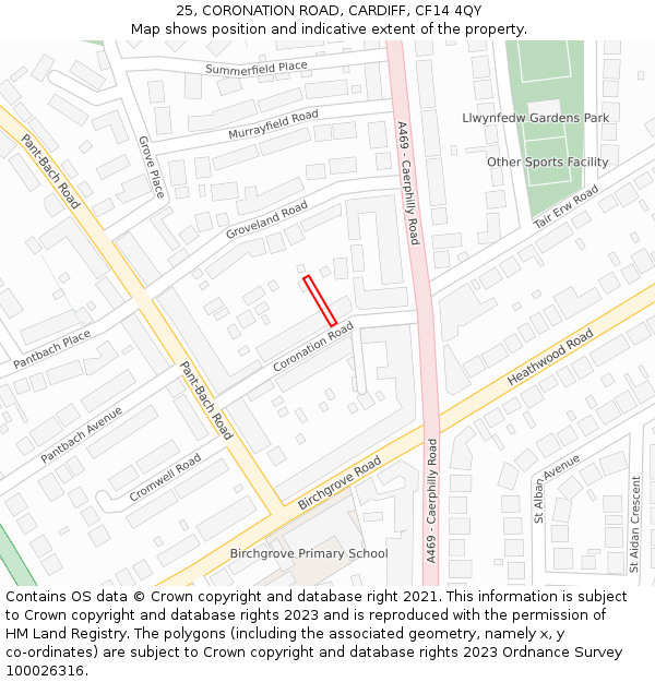 25, CORONATION ROAD, CARDIFF, CF14 4QY: Location map and indicative extent of plot