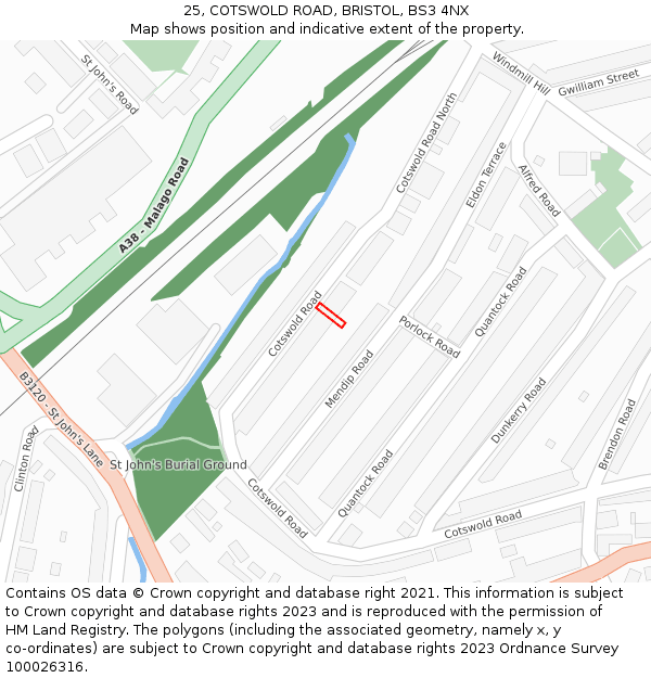 25, COTSWOLD ROAD, BRISTOL, BS3 4NX: Location map and indicative extent of plot