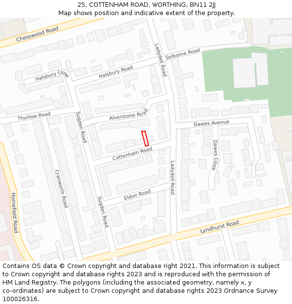 25, COTTENHAM ROAD, WORTHING, BN11 2JJ: Location map and indicative extent of plot