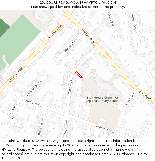 25, COURT ROAD, WOLVERHAMPTON, WV6 0JN: Location map and indicative extent of plot