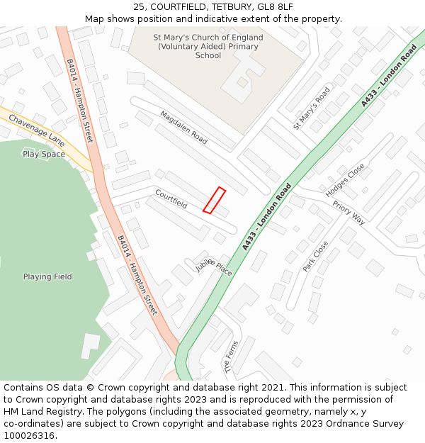 25, COURTFIELD, TETBURY, GL8 8LF: Location map and indicative extent of plot