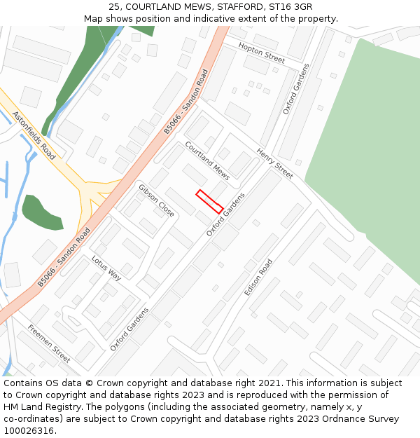 25, COURTLAND MEWS, STAFFORD, ST16 3GR: Location map and indicative extent of plot
