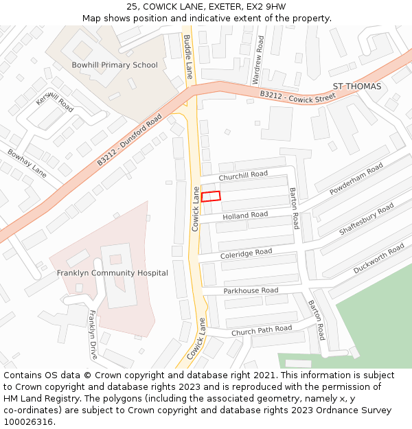25, COWICK LANE, EXETER, EX2 9HW: Location map and indicative extent of plot