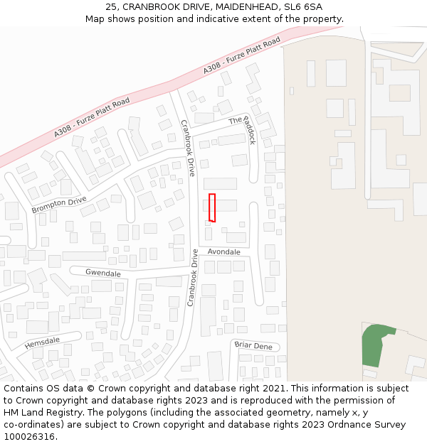 25, CRANBROOK DRIVE, MAIDENHEAD, SL6 6SA: Location map and indicative extent of plot