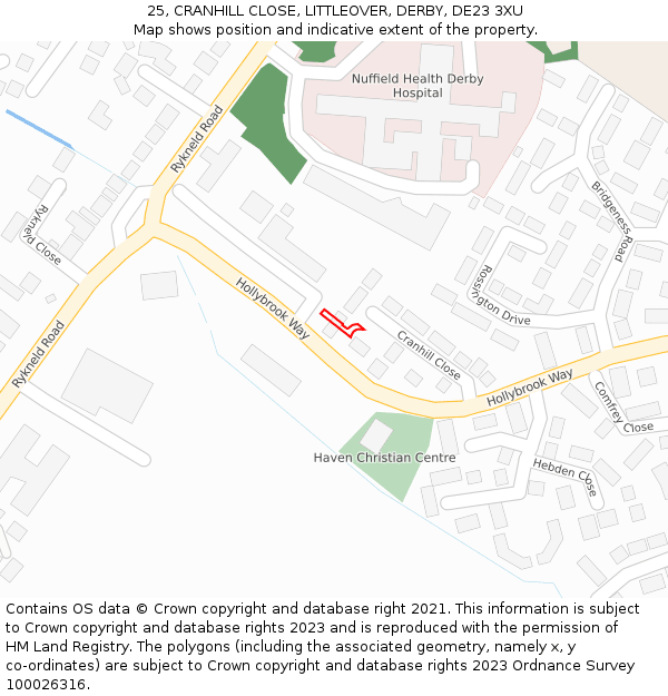 25, CRANHILL CLOSE, LITTLEOVER, DERBY, DE23 3XU: Location map and indicative extent of plot