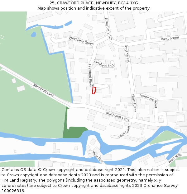 25, CRAWFORD PLACE, NEWBURY, RG14 1XG: Location map and indicative extent of plot