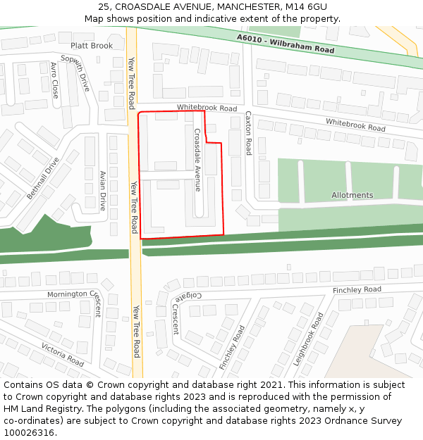 25, CROASDALE AVENUE, MANCHESTER, M14 6GU: Location map and indicative extent of plot