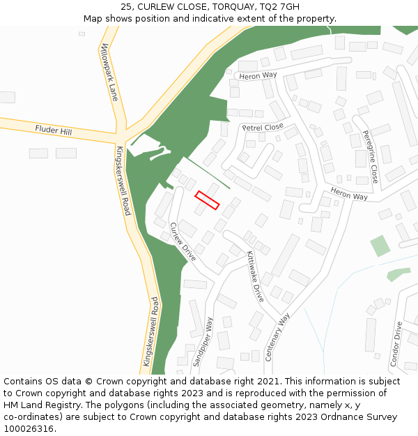 25, CURLEW CLOSE, TORQUAY, TQ2 7GH: Location map and indicative extent of plot
