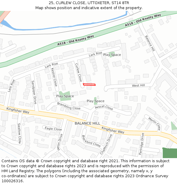 25, CURLEW CLOSE, UTTOXETER, ST14 8TR: Location map and indicative extent of plot