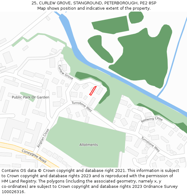 25, CURLEW GROVE, STANGROUND, PETERBOROUGH, PE2 8SP: Location map and indicative extent of plot